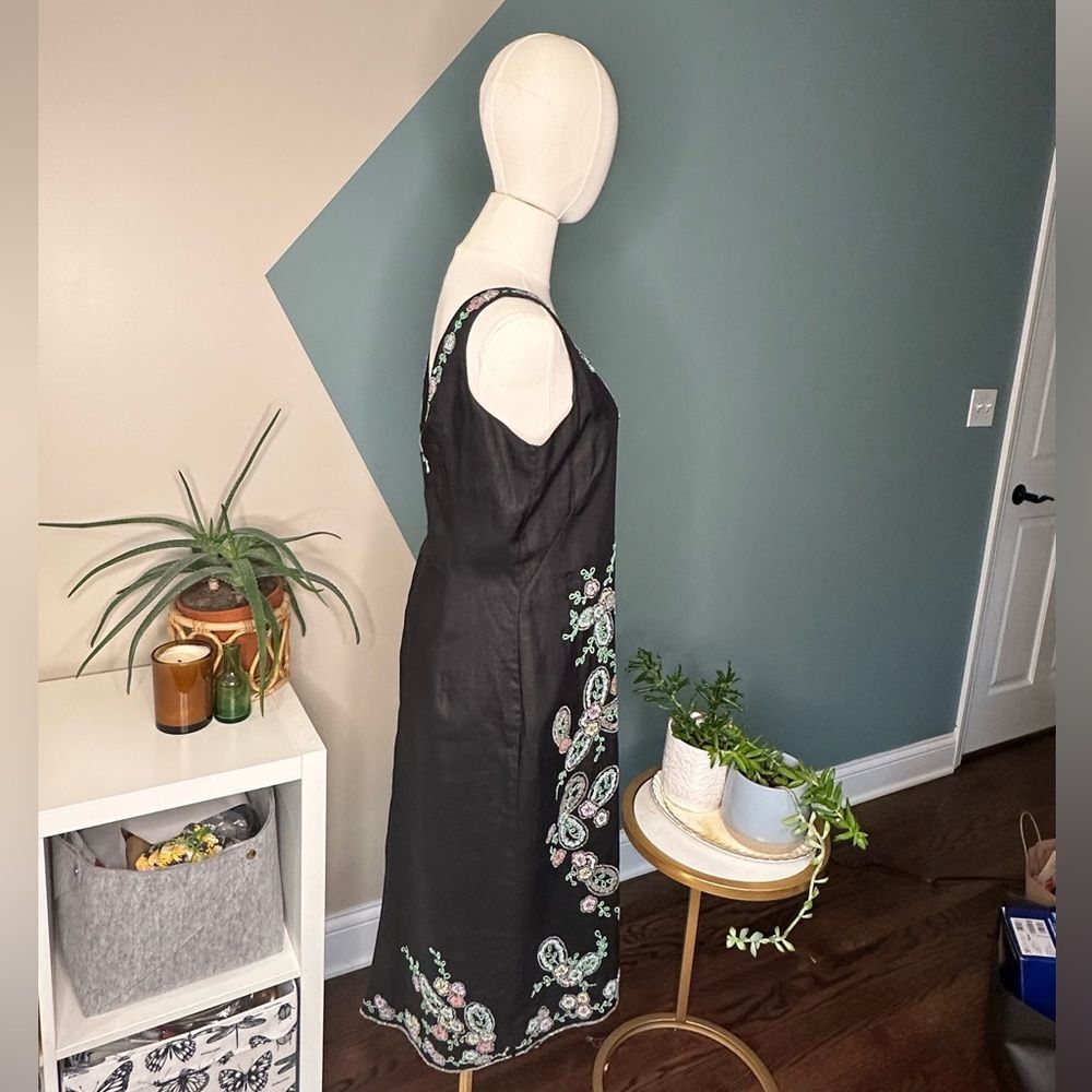 Vintage Y2K Midi Floral Beaded Black Autumn Wedding Guest Homecoming Dress Sz 8 - Picture 4 of 13